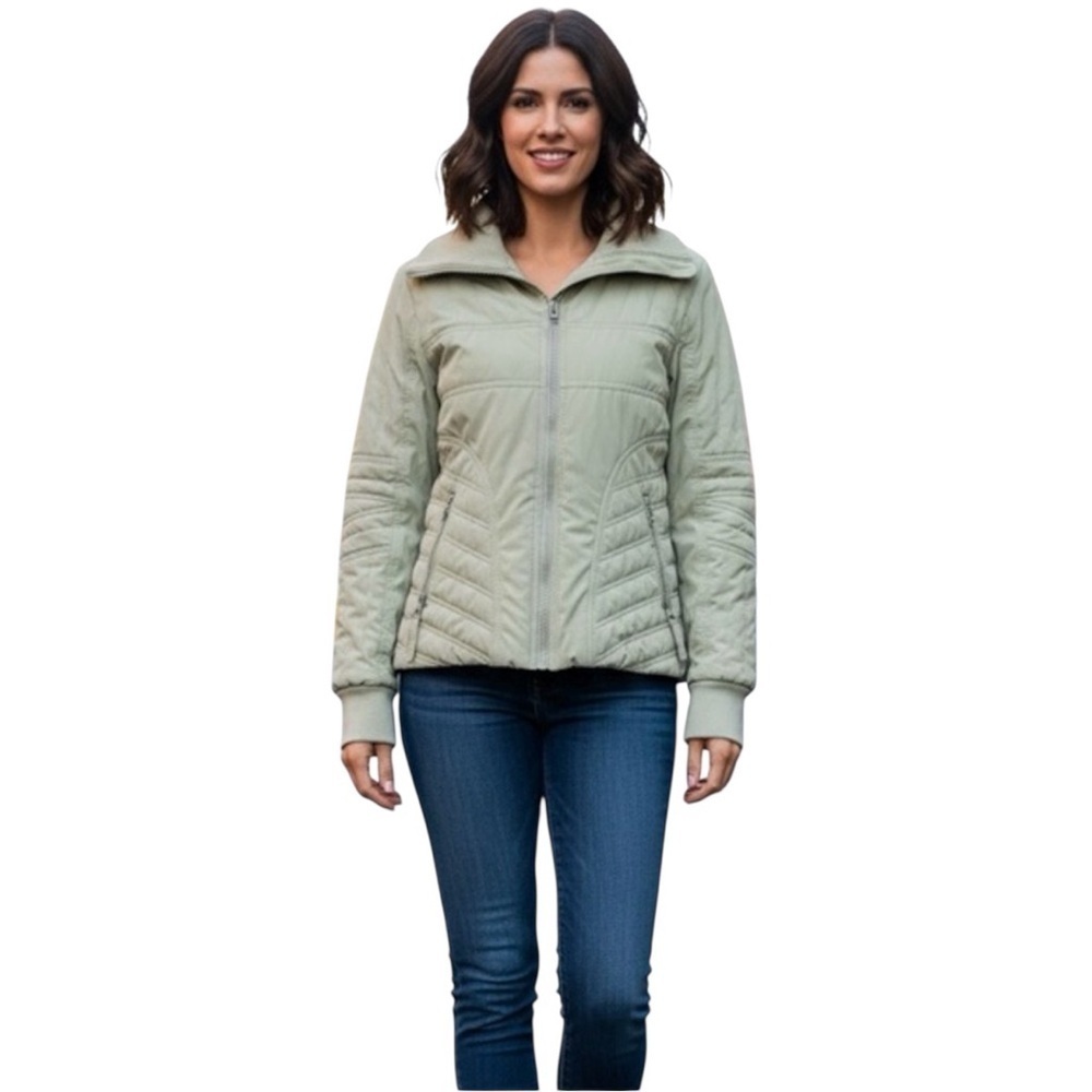 Cabi Quilted Zip Front Jacket Olive Green Ribbed Collar Women’s Medium